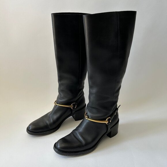 GUCCI BLACK LEATHER HORSEBIT TESS TALL BOOTS - Picture 1 of 9